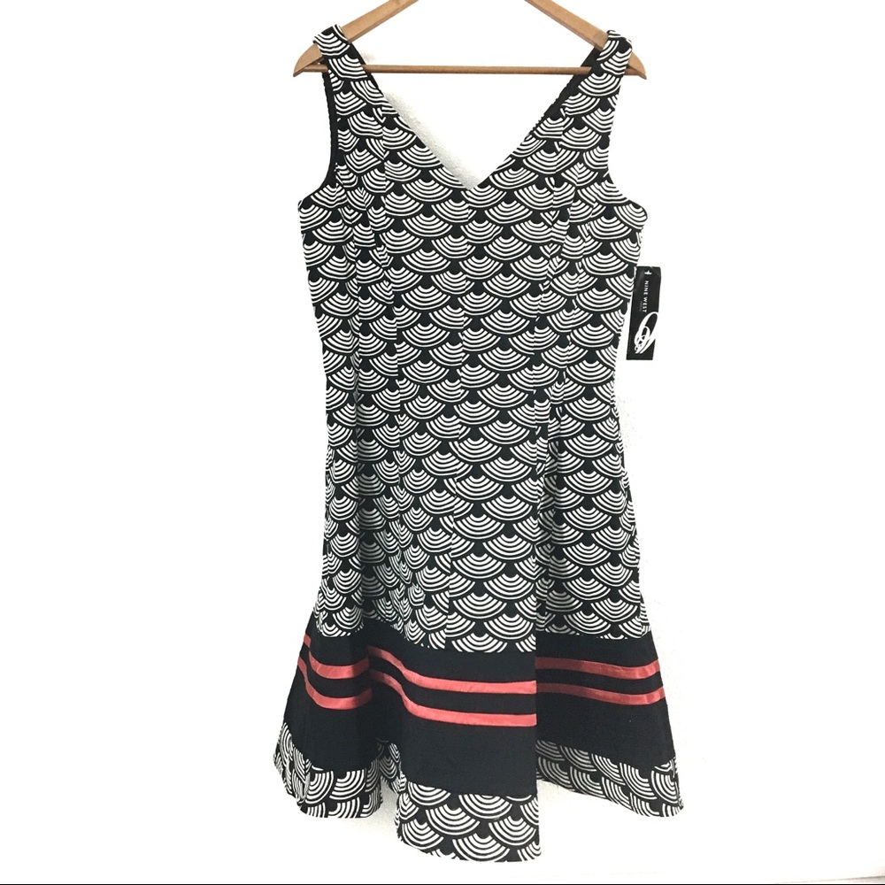 Nine West Scallop Print Circle Dress Black Red New